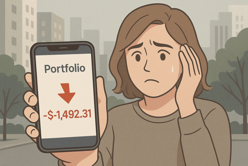 Person seeing portfolio drop on a phone app.