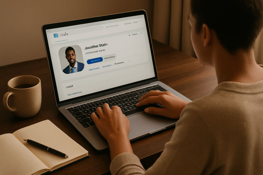 Person updating LinkedIn to track career progress.