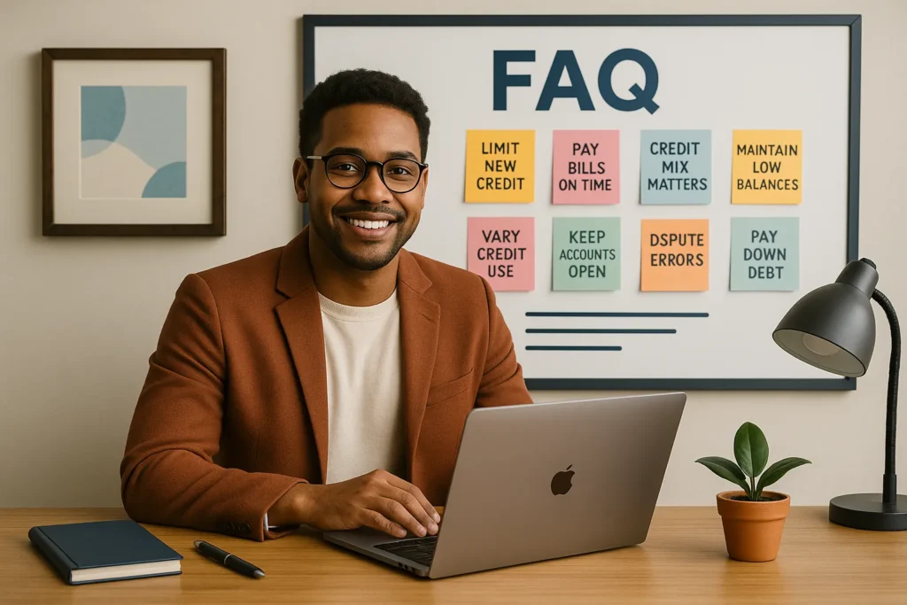 Financial advisor at desk with credit tips on a board, offering guidance to clients on how to rebuild your credit fast using proven methods.